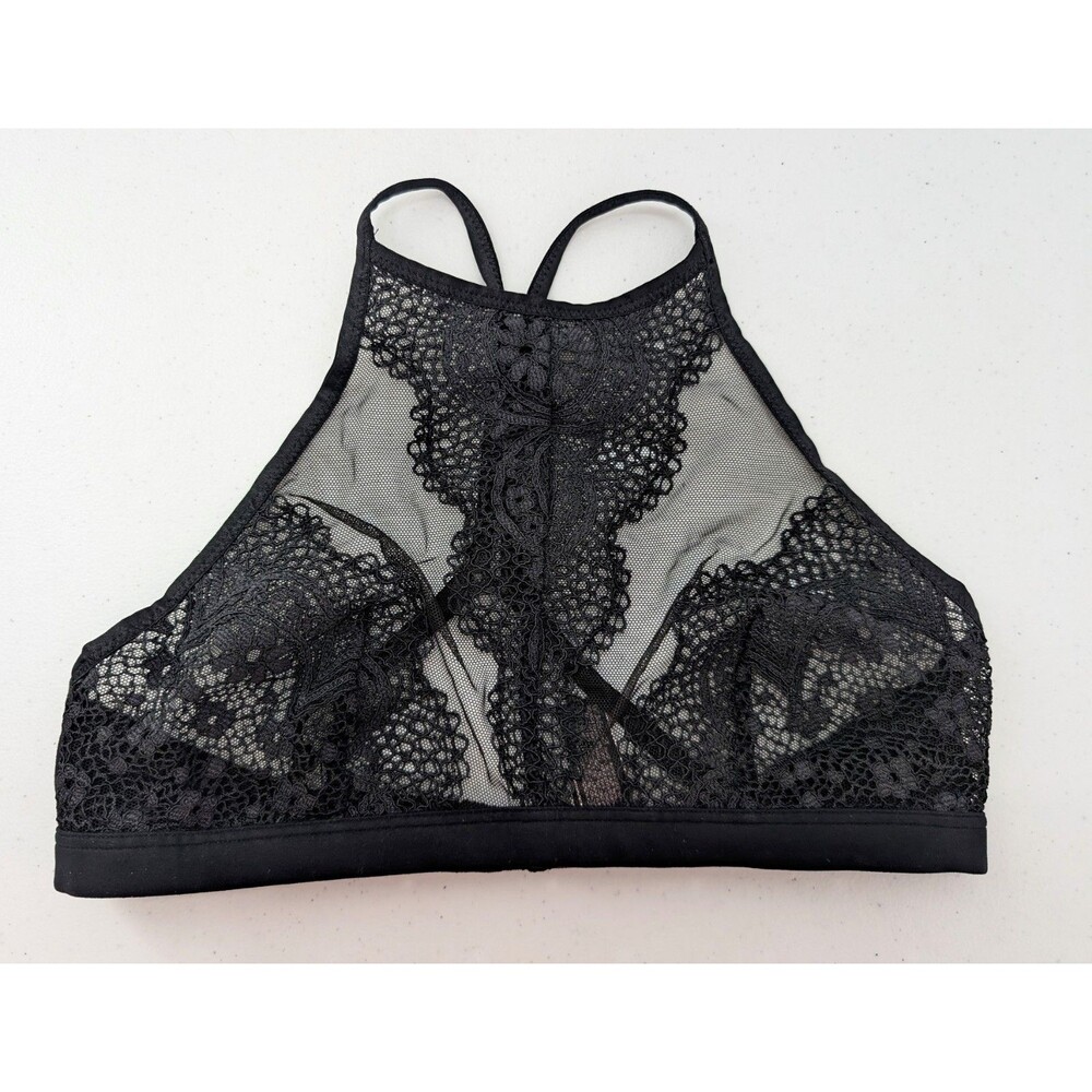 Victoria's Secret Bralette S Black Unlined Lace High Neck